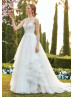 Ivory Lace Tulle Ruffle Sheer Back Wedding Dress